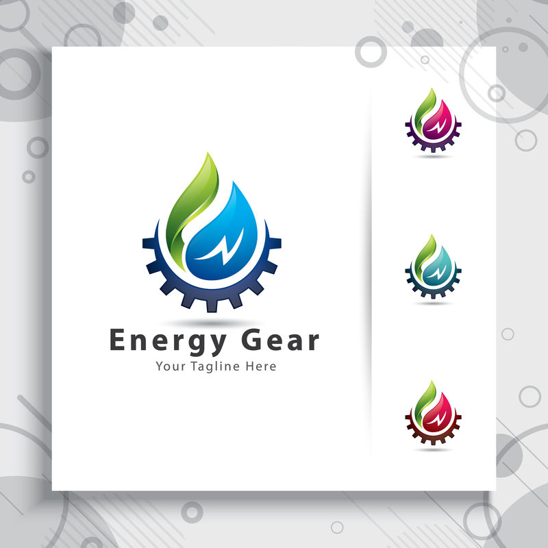 绿叶水滴矢量标志设计齿轮齿概念