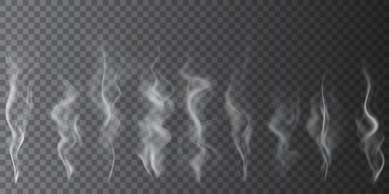 精致的白色香烟烟雾在透明的背景下波动-矢量插图