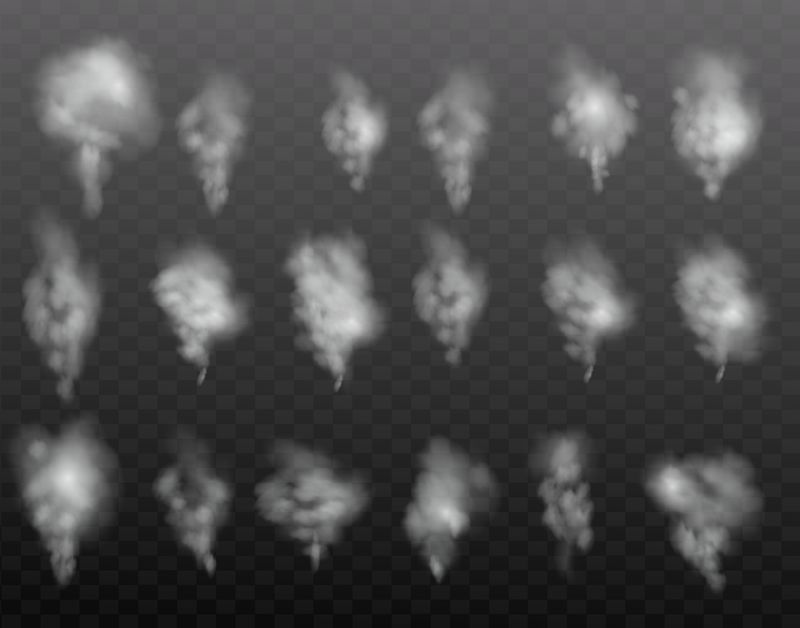 真实设置烟雾-透明背景上的蒸汽-矢量图解
