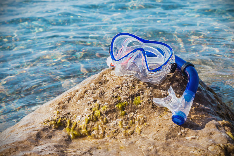 潜水面罩和在海滩游泳的浮潜面罩-专注于面具