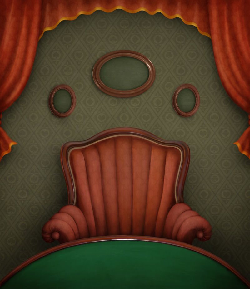 带扑克桌的绿色房间