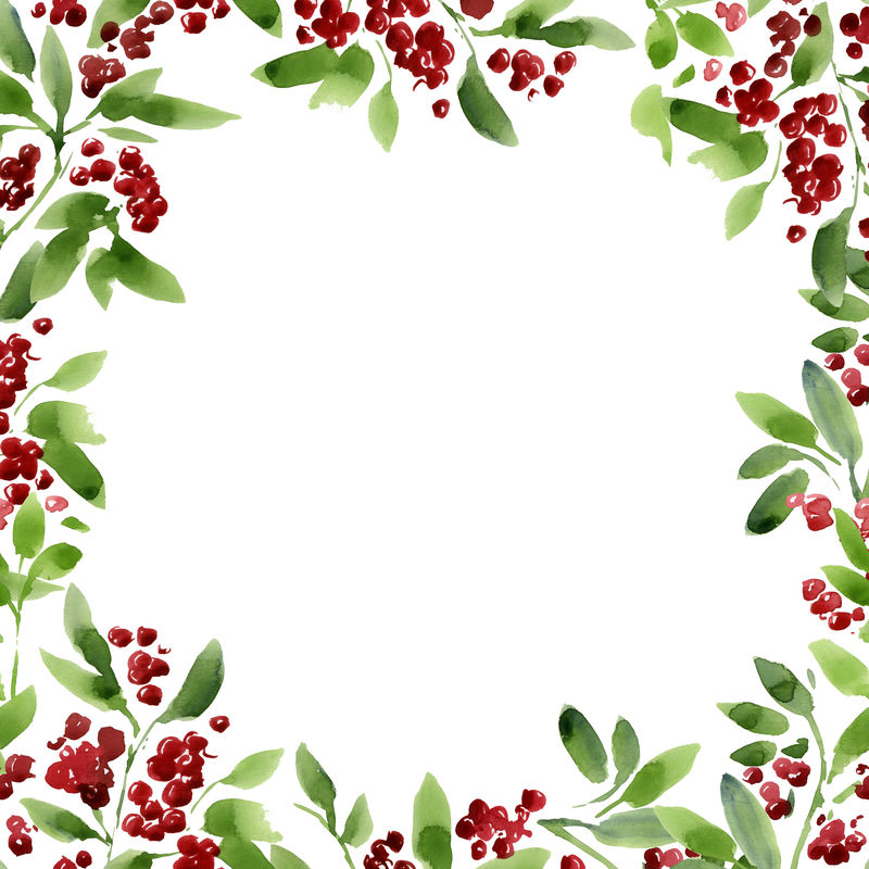 Watecrolor方形框架和Rowan-可用于问候、明信片或Instagram框架