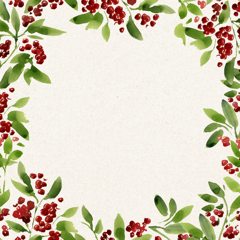 Watecrolor方形框架和Rowan-可用于问候、明信片或Instagram框架