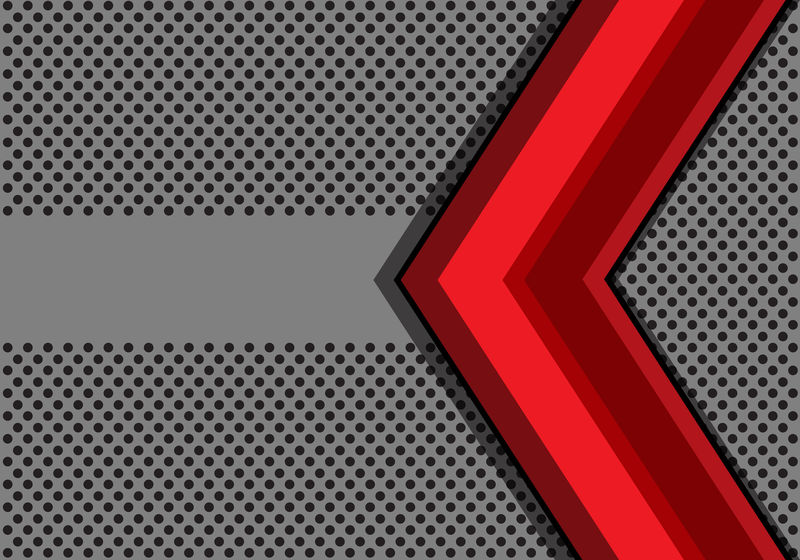 抽象红箭头上的灰色圆网和横幅设计现代背景矢量图。