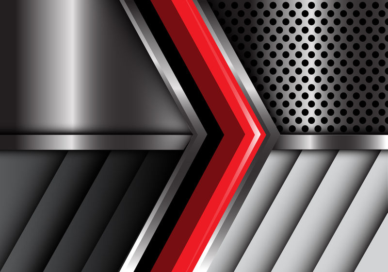 金属板上的红色箭头设计现代背景矢量图。