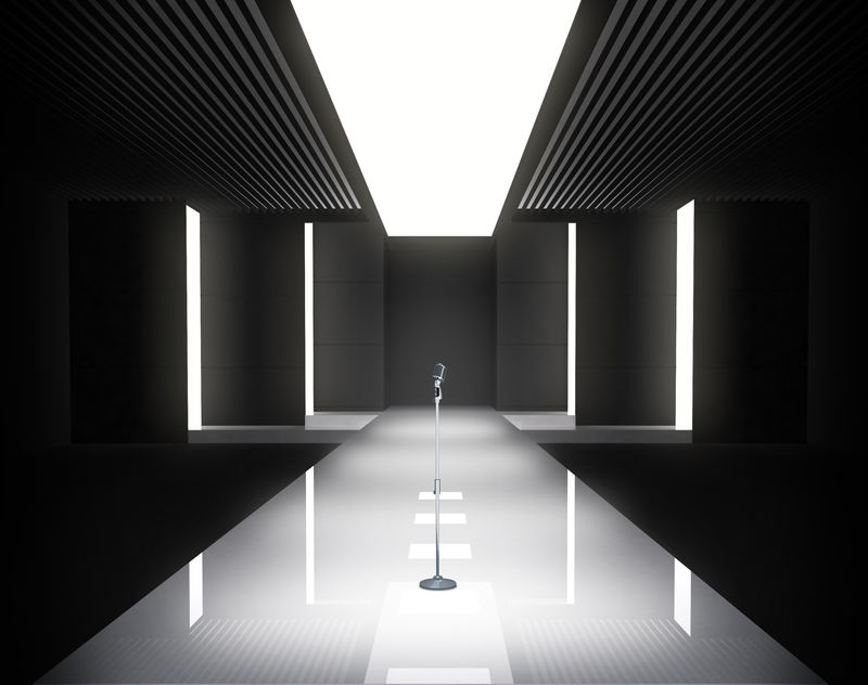 带有聚光灯的时尚空跑道的3D插图。时装表演前