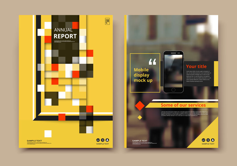 抽象作文。白色A4小册子封面设计。信息横幅框架。文本字体。标题页模型集。现代矢量头版。品牌标识纹理。黄色人物形象图标。广告飞丝