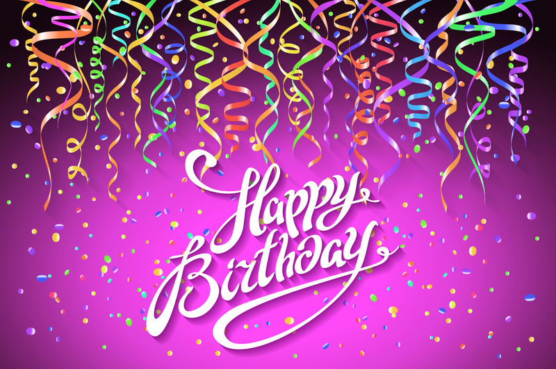 粉色背景概念派对顶视图生日快乐彩纸矢量