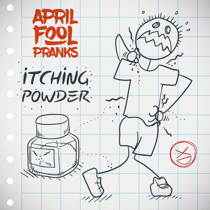 发痒粉恶作剧四月愚人节涂鸦,矢量插图