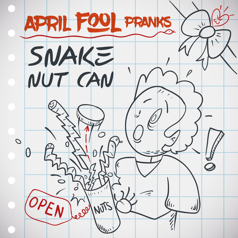 矢量插画，有趣的蛇坚果可以在愚人节恶作剧。