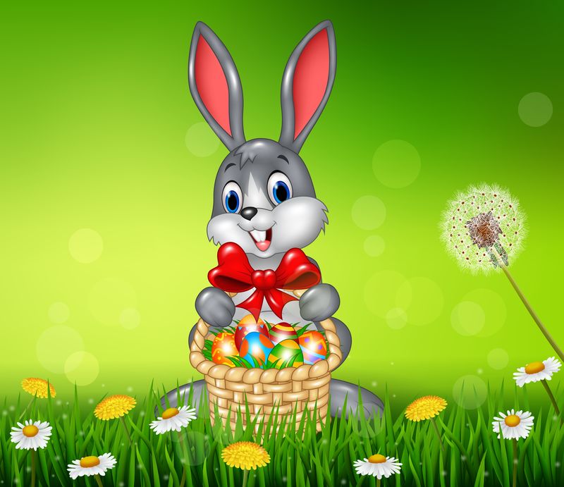 复活节兔子快乐-篮子里有复活节彩蛋