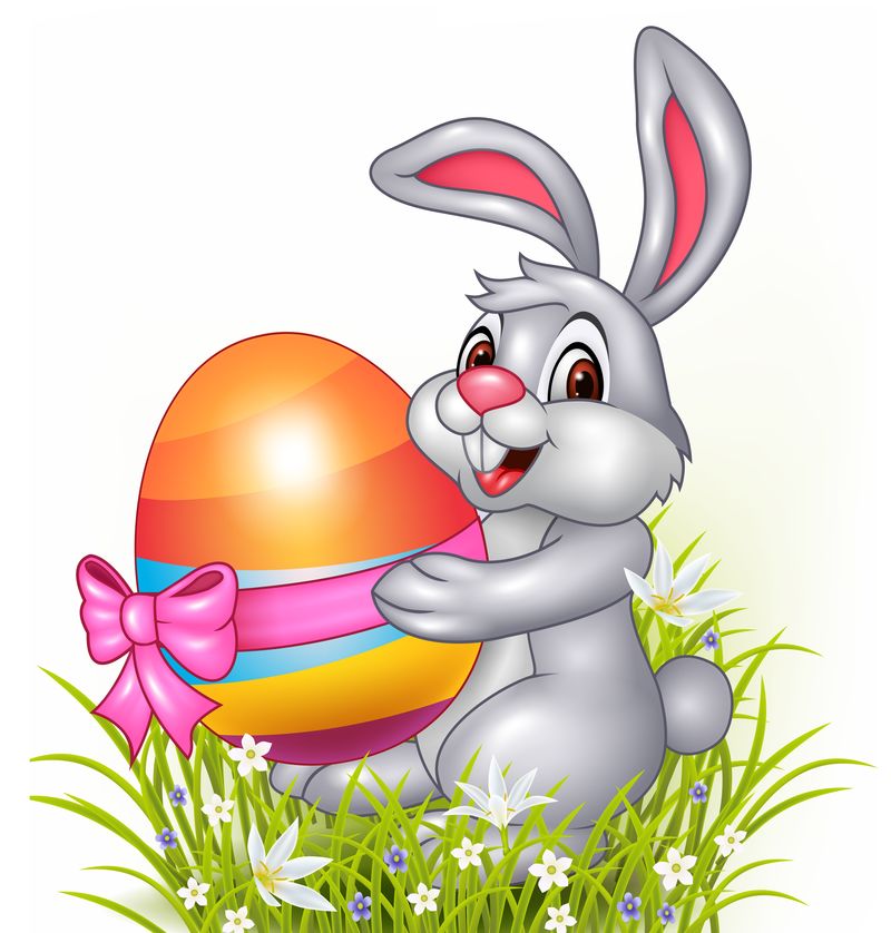 拿着复活节彩蛋的可爱小兔子