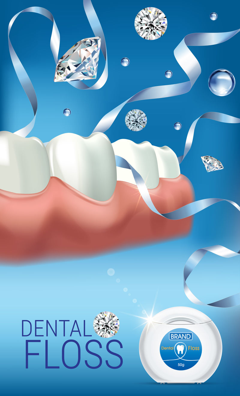 牙线广告。矢量三维插图与牙线。