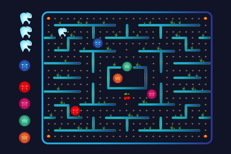 现代牙科怪物和细菌迷宫游戏用户界面