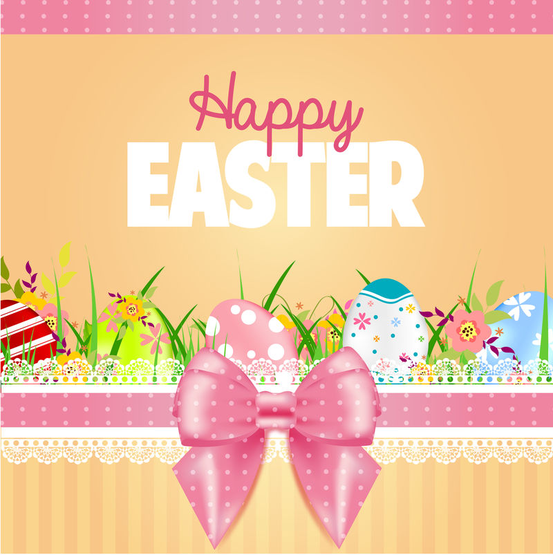 复活节贺卡-带蝴蝶结和鸡蛋的可爱横幅