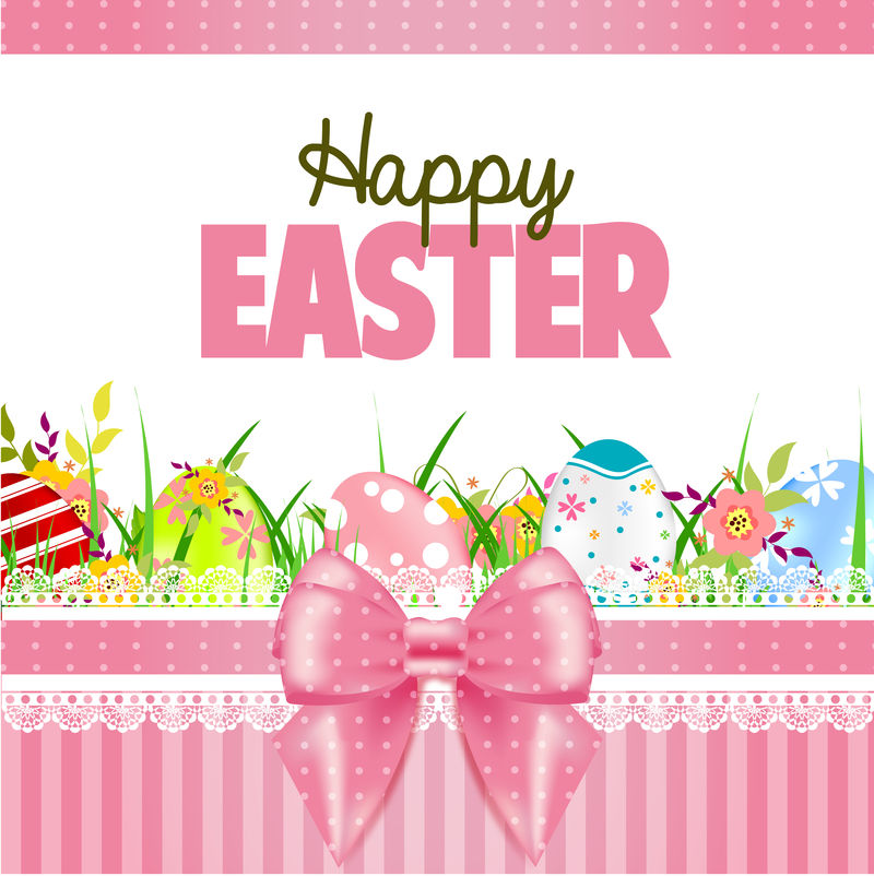 复活节贺卡-带蝴蝶结和鸡蛋的可爱横幅