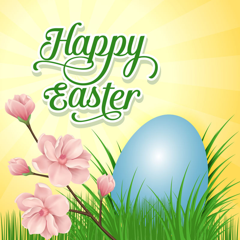 复活节快乐字母，鸡蛋和树枝