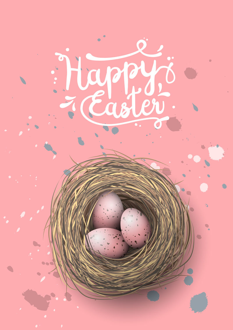 粉红色背景上的粉红色鸡蛋巢，插图