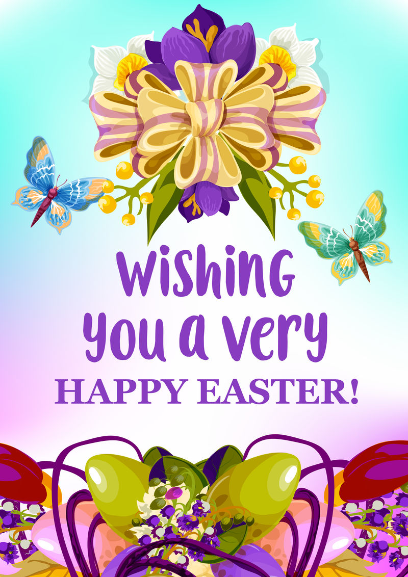 复活节彩蛋和春花贺卡设计
