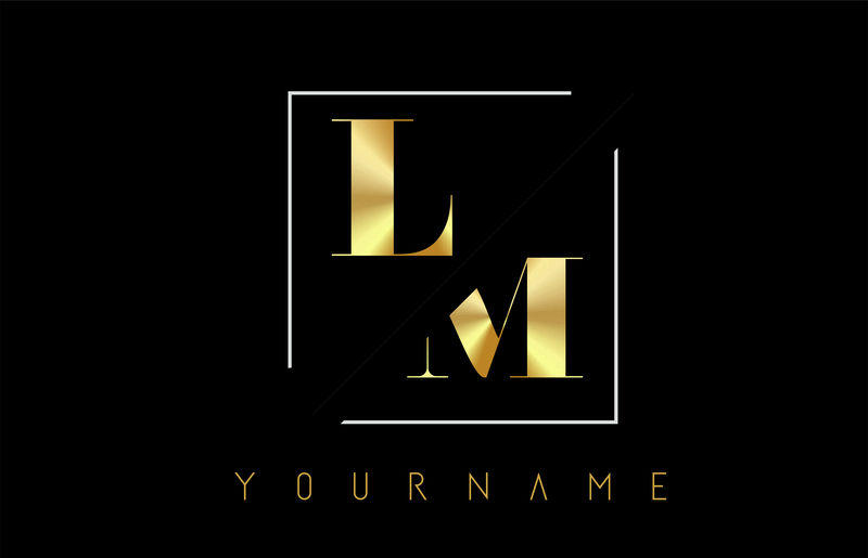 lm金色字母标志，带切割和交叉设计