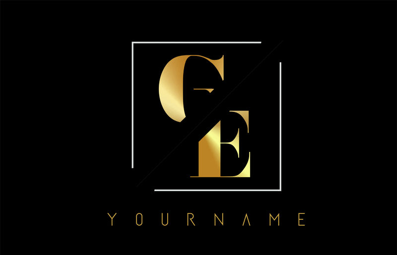 GE金色字母标志，带切割和交叉设计