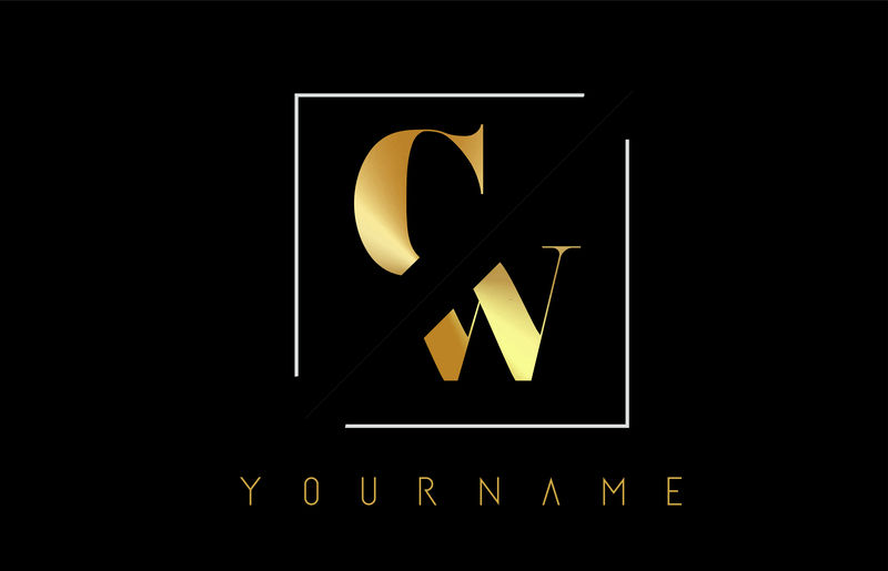 连续波金色字母标志与切割和交叉设计