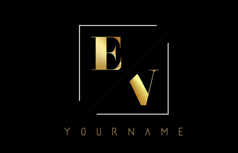 电动汽车金色字母标志,切割和交叉设计