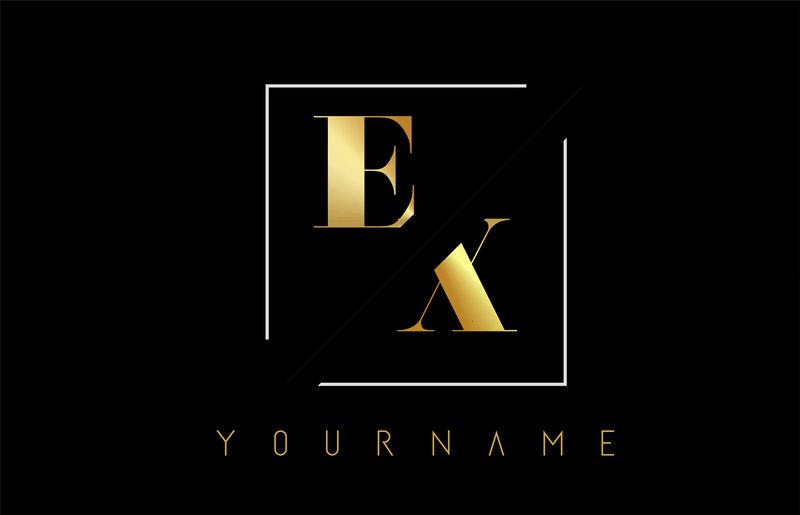 前金色字母标志,带切割和交叉设计