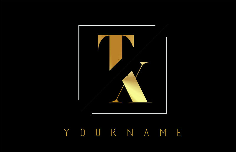 tx金色字母标志,带切割和交叉设计