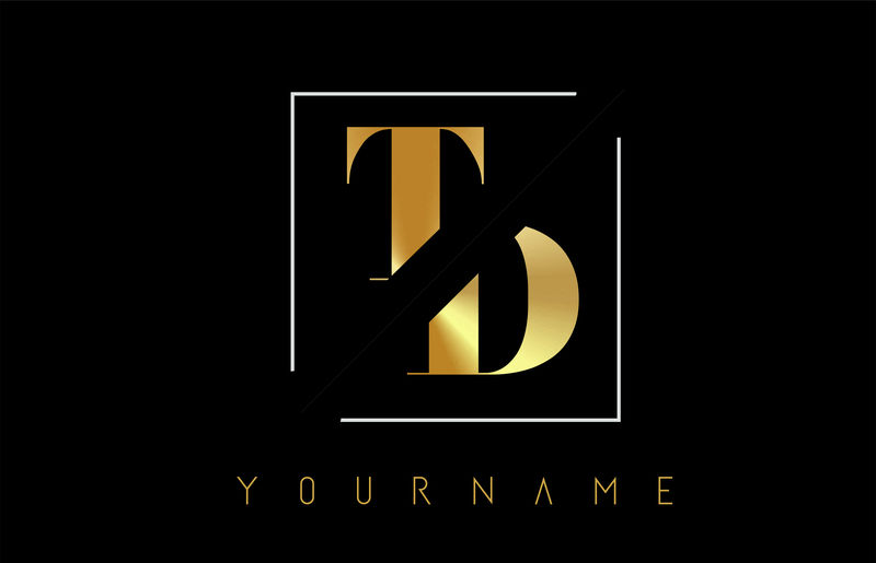 TD金色字母标志，带切割和交叉设计