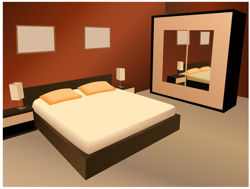 室内卧室,矢量图