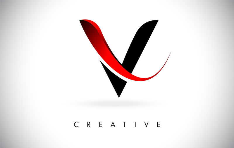 V字母设计标志。带现代Swoosh标志的字母V标志