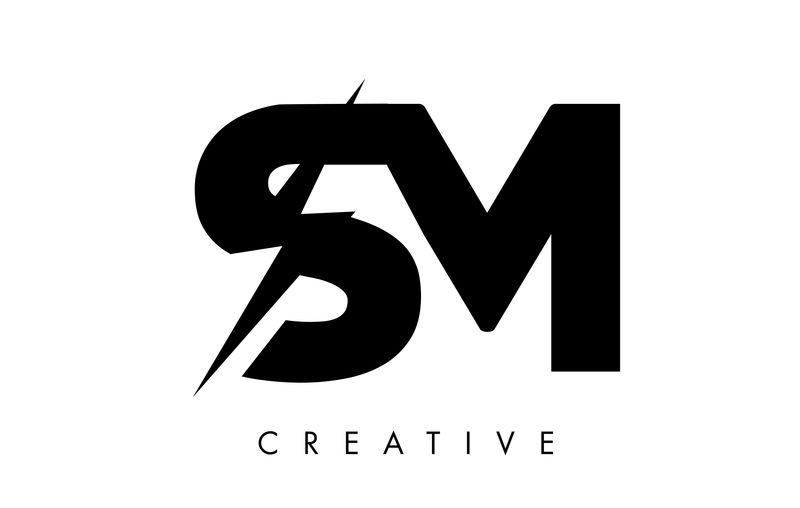 带有闪电闪电的SM字母标志设计。电动螺栓