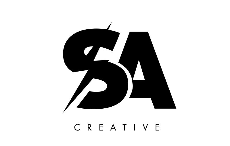 SA字母标志设计与雷电螺栓。电动螺栓