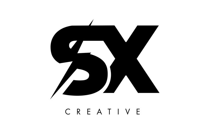 SX字母标志设计与雷电螺栓。电动螺栓