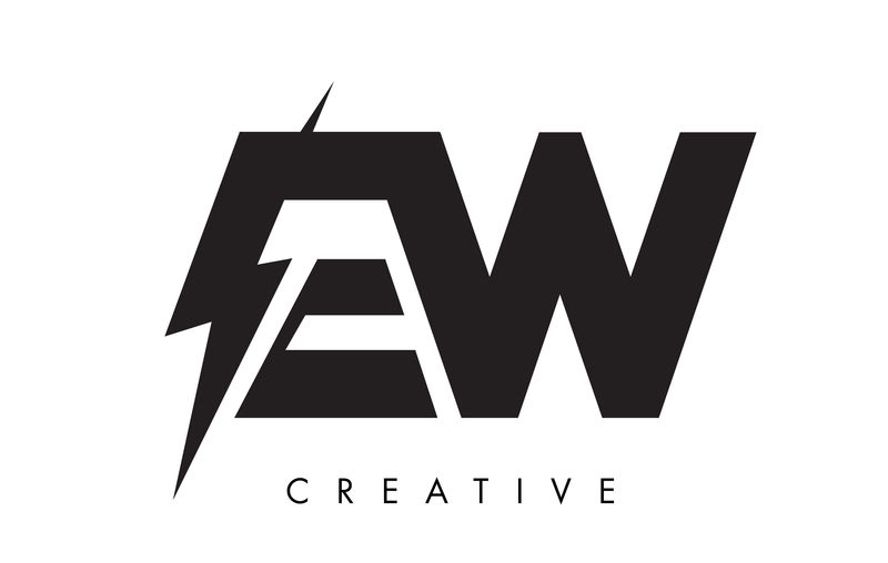 电子战字母标志设计与雷电螺栓。电动螺栓