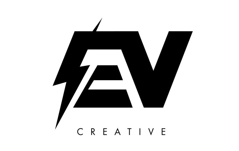 电动汽车字母标志设计与雷电螺栓。电动螺栓