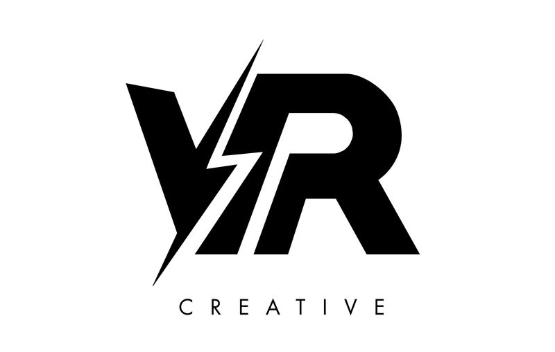 VR Letter标志设计，带雷电螺栓。电动螺栓