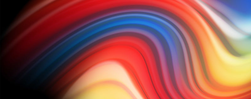 抽象的波浪线，黑色背景上流畅的彩虹色条纹。用于展示的艺术插图、应用程序墙纸、横幅或海报