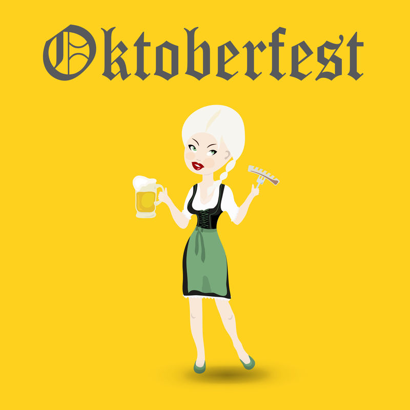 性感的金发女孩,啤酒和德国香肠。十月最佳图标