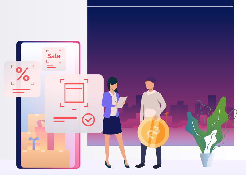 男人拿着硬币在网上下订单