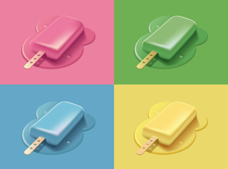 一套具有3D效果的彩色融化冰淇淋