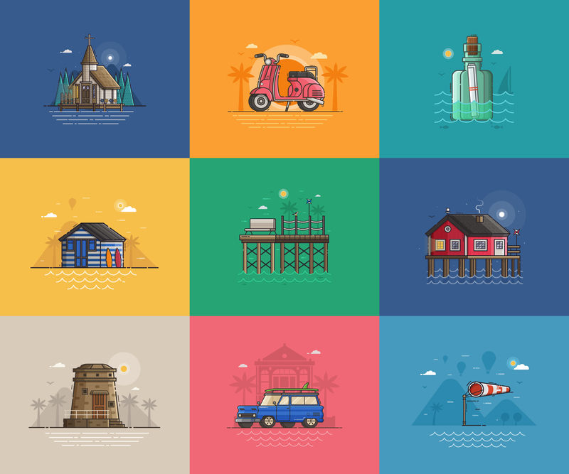 暑假场景和卡片