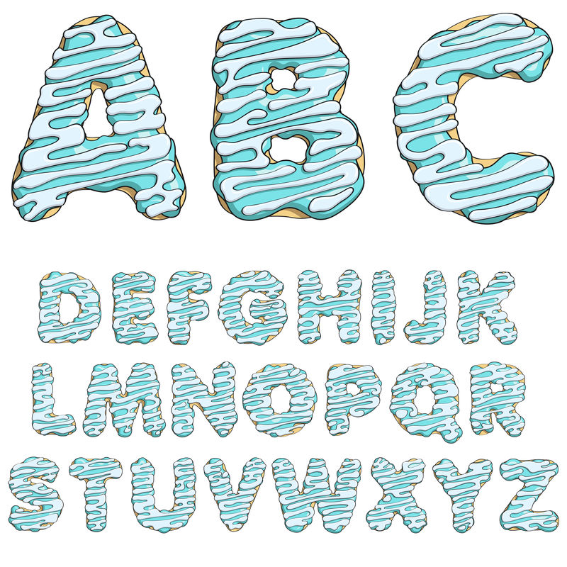 甜甜圈字体-美味的字母-白色背景上的孤立对象