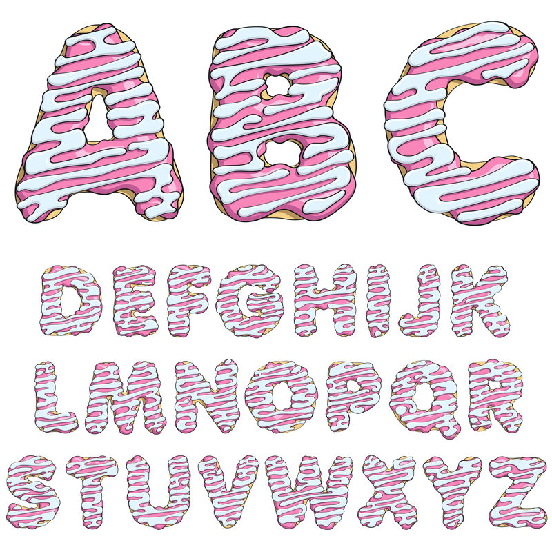 甜甜圈字体-美味的字母-白色背景上的孤立对象
