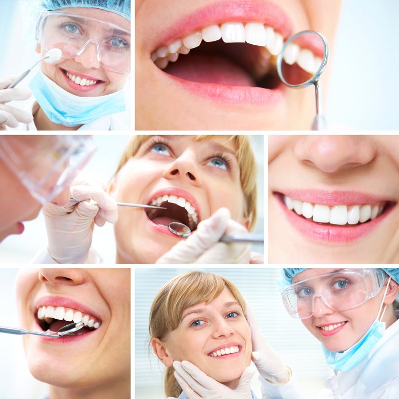 健康牙齿与牙科医生主题图片拼贴