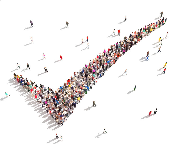 同意的人-在白色背景上有一个支票状的大人群