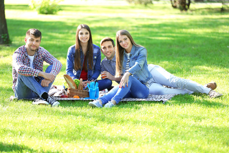 公园野餐愉快的朋友