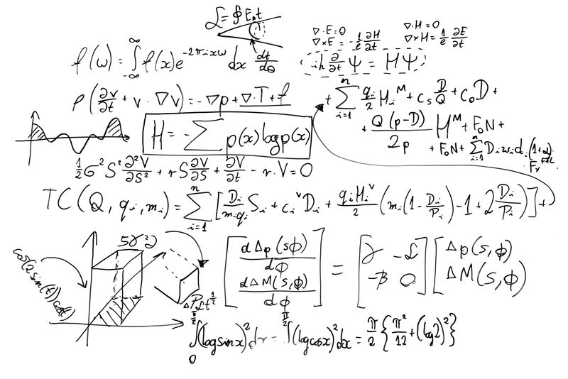 白板上的复杂数学公式 数学和科学与经济学 知识