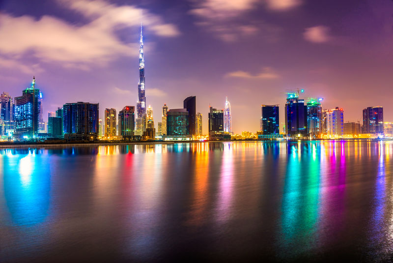 黄昏时分-迪拜的天际线-UAE